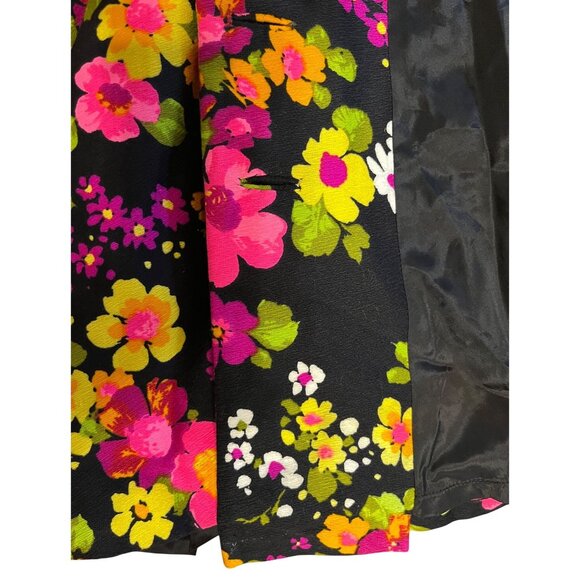 VTG 70’s Les Wilk Wilke 6/8 10 Dress A Line Midi Sundress Black Floral Yellow - Picture 13 of 13